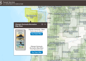 Screenshot of online Forest Service map finder tool.