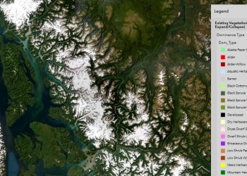 A detailed aerial view map with a legend of color coding along the side.